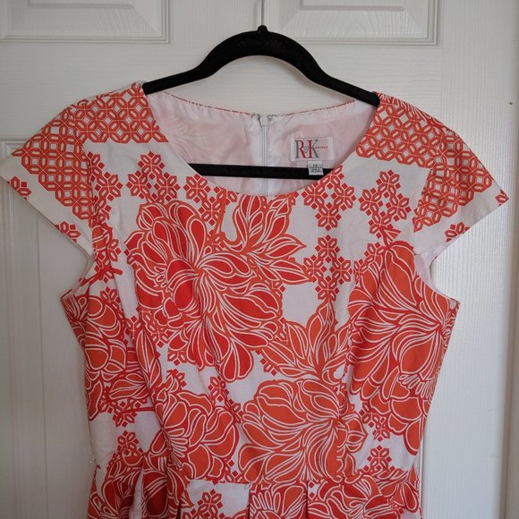 R & K Bright Orange Fit and Flare Dress - Picture 6 of 8
